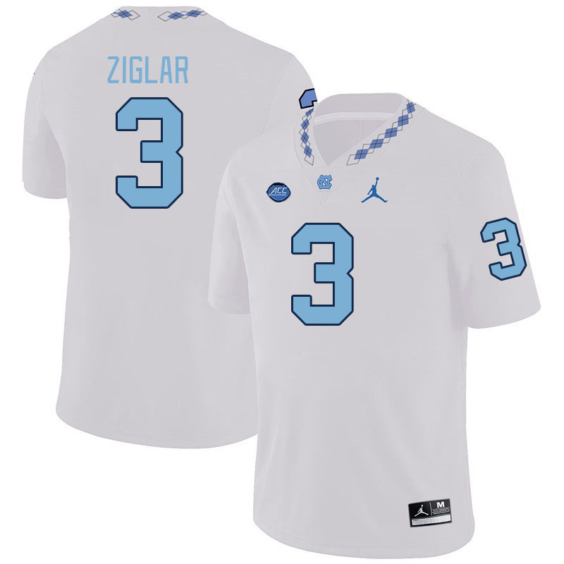 Men #3 Malcolm Ziglar North Carolina Tar Heels College Football Jerseys Stitched-White